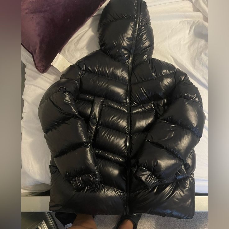 Authentic Moncler Women Coat. Worn A Couple Of Times. Got The Jacket When I Was Pregnant, It Big Now Luxury Black Down Puffer Jacket, Luxury Black Duck Down Outerwear, Luxury Black Hooded Puffer Jacket, Designer Black Winter Outerwear, Luxury Black Puffer Outerwear, Designer Black Puffer Outerwear, Fitted Black Duck Down Outerwear, Luxury Duck Down Outerwear, Luxury Long Sleeve Duck Down Outerwear