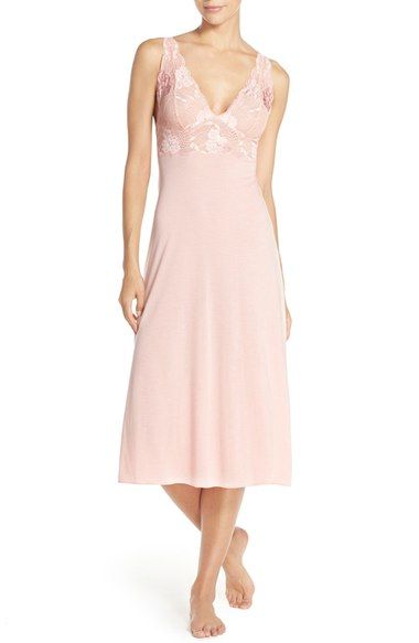 Natori 'Zen Floral' Nightgown available at #Nordstrom Fitted Night Dress With Delicate Straps, Lace Slip Dress With Built-in Bra For Daywear, Fitted Dress With Delicate Straps For Night, Fitted V-neck Slip Dress With Delicate Lace, Fitted V-neck Camisole With Contrast Lace, Fitted Lace V-neck Chemise, Fitted V-neck Slip Dress With Lace Bodice, Fitted V-neck Sleepwear For Wedding Night, Elegant V-neck Chemise With Built-in Bra