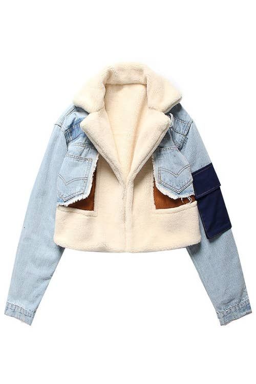 The Denim Patchwork Jacket is a unique double layer coat with warm Vegan Sherpa and Vegan Suede. Denim, Vegan Sherpa, and Vegan Suede Heavy Weight Single Hook and Eye Closure Made to order piece, please allow 6-14 day for processing. Denim Patchwork Jacket, Fleece Denim Jacket, Plush Coat, Patchwork Jacket, Suede Coat, Denim Patchwork, Woolen Coat, Looks Vintage, Crop Jacket