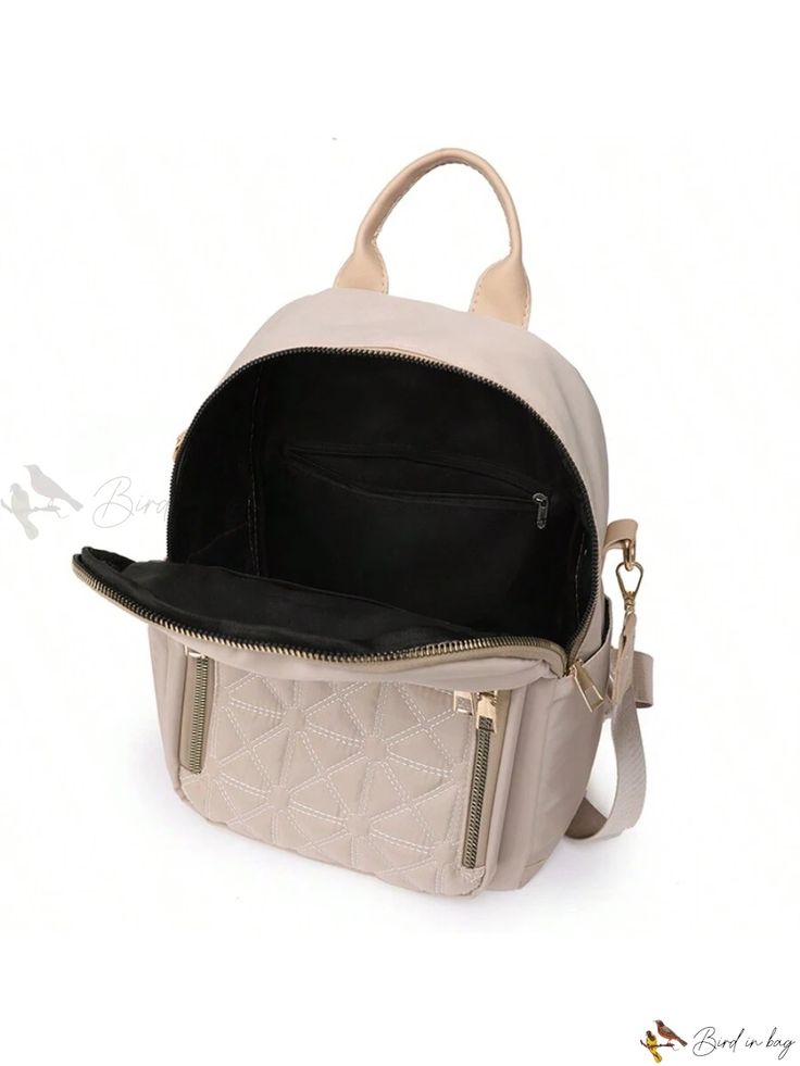 Bird in Bag - Premium Quilted Zipper Backpack Purse with Classic Studded Decor, Womens Stylish Preppy School Bag & Book Bag School Bag With Zipper Closure And Softback, Beige Backpack With Zipper Pocket, Beige Satchel Backpack With Zipper Closure, Beige Backpack With Zipper Closure For School, Beige Backpack With Zipper Closure For On-the-go, On-the-go Beige Backpack With Zipper Closure, Beige Leather Backpack With Zipper For Daily Use, Beige Rectangular Backpack With Zipper Closure, Beige Leather Backpack With Zipper For Travel