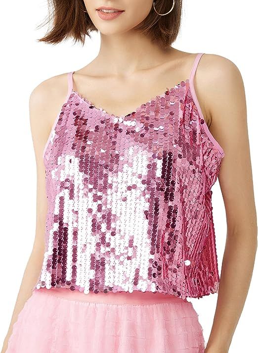 Look your best in this Sparking Sequin Cami Sleeveless Top. The eye-catching sequins bring a unique shimmering look that's sure to turn heads. Show off your personal style with this must-have statement piece. 100% Polyester Imported Pull On closure Hand Wash Only Brand Size Dress Bust Waist Hip XS 0-2 31-32.5'' 23-24'' 31-34" S 4-6 33-35'' 25-26'' 35-37" M 6-12 35-36'' 27-28'' 38-39" L 12-14 38-40'' 29-31'' 40-42" XL 14-16 40-42'' 33.5-36'' 44-46" Glamorous Tank Top For Party Season, Stretch Sleeveless Tank Top For Party, Summer Disco Sequin Dress, Glamorous Party Camisole Tank Top, Glamorous Sleeveless Vest Top, Spring Party Sleeveless Blouse Tops, Summer Party Vest Sleeveless Blouse, Glamorous Spring Party Camisole, Sleeveless Summer Party Vest