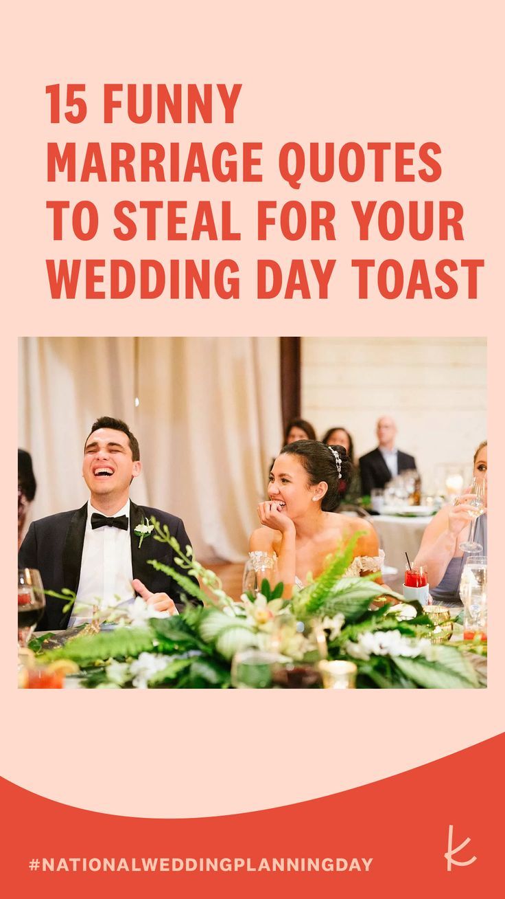 a man and woman sitting at a table with the words funny marriage quotes to steal for your wedding day toast