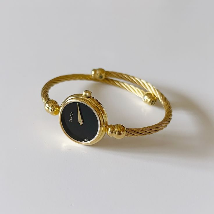 SOLD** Vintage Gucci black dial gold plated bangle watch Gucci Watch Vintage, Vintage Gucci Watch, Gold Bangle Watch, Bangle Watches, Gucci Watch, Gold Plated Bangles, Gold Bangle, Gucci Black, Gold Bangles