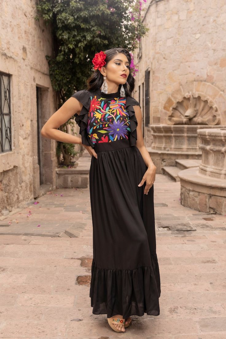 Mexican Floral Hand Embroidered Dress. Traditional Mexican Dress. Bohemian Dress. Artisanal Mexican Dress. Latina Style. Bridesmaid Dress. - Etsy Mexico Traditional Embroidered Maxi Dress With Embroidered Neckline, Traditional Maxi Length Embroidered Dress, Traditional Maxi Dress With Embroidered Neckline, Traditional Embroidered Dress With Embroidered Sleeves For Festival, Traditional Embroidered Dress With Multicolor Sleeves, Traditional Embroidered Dress With Sleeves For Festival, Folk Style Floral Embroidered Maxi Dress, Traditional Fitted Maxi Dress With Floral Embroidery, Traditional Maxi Dress With Embroidered Hem