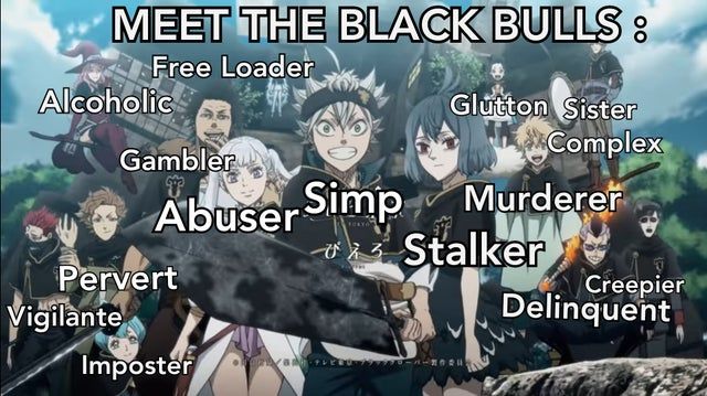 an image of anime characters with the words meet the black bulls in front of them