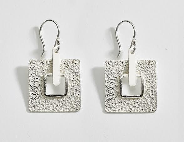 Graceful contemporary design in textured Sterling silver. Classy! Earring size hanging 1 3/8 inch. Gift boxed. Silver Clay Jewelry Ideas, Contemporary Silver Earrings, Metal Art Jewelry, Silver Necklace Simple, Mens Sterling Silver Necklace, Precious Metal Clay Jewelry, Handmade Silver Jewellery, Sterling Silver Cross Pendant, Silver Jewelry Earrings