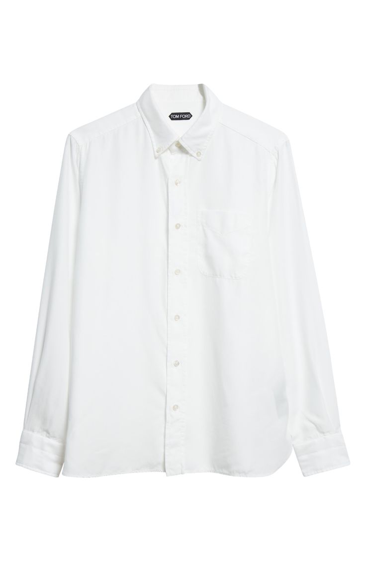 Fluid twill offers exceptional drape and a smooth hand for this button-down shirt tailored in a slim fit and finished with mother-of-pearl buttons. Front button closure Button-down collar Long sleeves Chest patch pocket 100% lyocell Dry clean or machine wash, line dry Made in Italy Designer Clothing Classic Dress Shirt With Concealed Placket For Daywear, Classic Shirt With Concealed Placket For Daywear, Classic Long Sleeve Dress Shirt For Daywear, Elegant Cotton Dress Shirt With Button Closure, Classic Slim Fit Dress Shirt For Daywear, Classic Long Sleeve Shirt With Welt Pockets, Timeless Button-up Shirt For Business Casual, Classic Shirt With Hidden Button Closure For Daywear, Timeless Shirt With Button Closure For Daywear