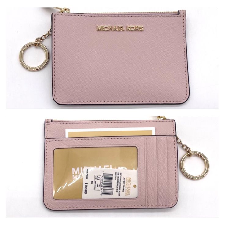 Brand New With Tag Michael Kors Jet Set Travel Small Sm Coin Pouch, Wallet, Card Holder, Key Ring, Key Holder Saffiano Leather Color: Powder Blush Gold Tone Hardware Zip Top Fabric Lined Interior With 1 Small Slip Pocket 1 See Through Id Holder, 2 Credit Card Holders + A Bigger Slip In Compartment Behind On The Back 3.5" X 5" Attached Keyring Great For Your Small Crossbody Or Night Out Pink Rfid Blocking Bags, Pink Rectangular Bag With Rfid Blocking, Pink Rectangular Bags With Rfid Blocking, Michael Kors Pink Wallet With Zipper Closure, Michael Kors Pink Wallet For Daily Use, Michael Kors Pink Travel Wallet, Michael Kors Pink Wallet, Leather Zipper Pouch, Credit Card Holders