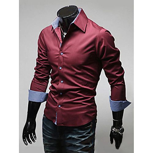 Season:Fall,Spring; Fabric:Polyester; Sleeve Length:Long Sleeve; Look After Me:Iron on reverse,Hand wash,Machine wash; Gender:Men's; Size Suggestion:This Style is TRUE to SIZE.; Style:Business; Elasticity:Inelastic; Tops Type:Shirt; Occasion:Daily,Work; Age Group:Adults; Details:Lined; Top Length:Regular; Fit Type:Slim; Pattern:Solid Colored; Design:Basic; Neckline:Spread Collar; Special Size:Plus Size; Listing Date:06/10/2015; Bust:; Length:; Shoulder Width:; Sleeve:; SizeChart1_ID:2:11229; Dre Casual Male Clothes, Social Clothes, Clothes Business, Male Clothes, Slim Fit Dress, Slim Fit Dress Shirts, Mens Stripes, Striped Long Sleeve Shirt, Slim Fit Dresses