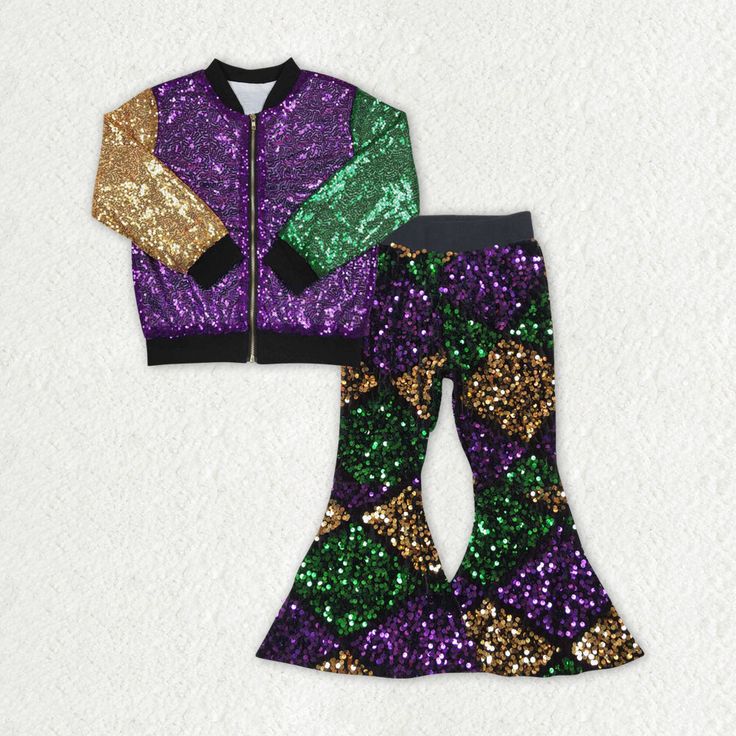 Ready to ship.ship in 2-3days after paymentMaterial:Milk Silk Golden Jacket, Green Sequins, Milk Silk, Purple Green, Mardi Gras, Sequin, Girl Outfits, Milk, Silk