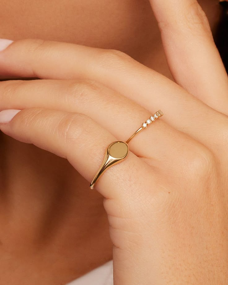 The 14k Gold Bespoke Signet Ring is a timeless style crafted in 14k solid gold. Sure to become a cherished ring they will keep for years-make it even more special by engraving heartfelt initials or a lucky number. Bespoke Signet Ring in 14k Solid Gold, Women's Size 3 by gorjana Signet Ring For Women, Gold Plated Engraved Promise Ring With Polished Finish, Classic 14k Gold Stackable Initial Ring, Classic Tarnish Resistant Diamond Ring, 14k Gold Dainty Initial Ring With Polished Finish, Dainty 14k Gold Initial Ring With Polished Finish, 14k Gold Tarnish-resistant Signet Promise Ring, 14k Gold Tarnish Resistant Signet Ring For Promise, Gold Signet Ring Woman