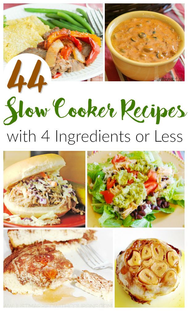 four different pictures with the words slow cooker recipes and images of food on them