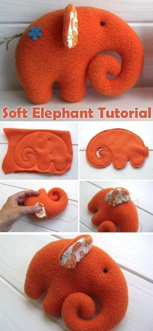 an elephant made out of felt is shown with instructions for how to sew it