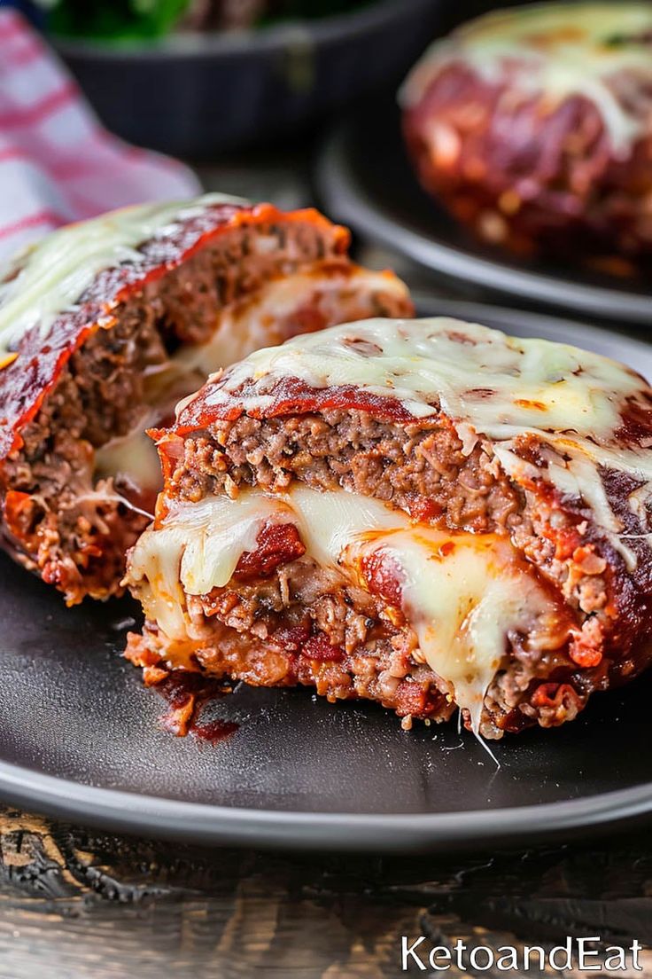 meatloaf lasagna on a black plate