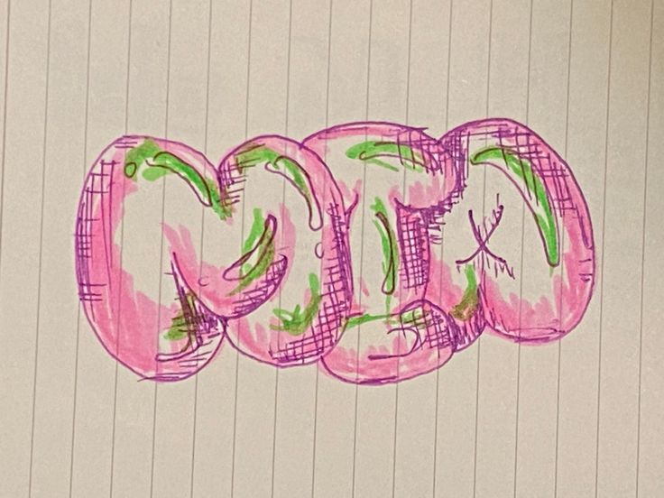 a drawing of the word hope in pink and green