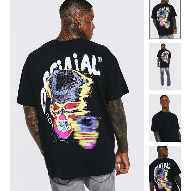 Black Oversized Trippy Skull Graphic T-Shirt With Design On Back 100% Cotton Length: 30 Inches Bust: 24.5 Inches Never Worn / Perfect Condition Casual Skull Streetwear Tops, Casual Skull Print T-shirt For Streetwear, Oversized Hip Hop Tops For Halloween, Casual Halloween Tops With Graffiti Print, Casual Halloween Graffiti Print Top, Oversized Punk Tops With Skull Print, Oversized Black T-shirt With Graffiti Print, Oversized Edgy T-shirt With Skull Print, Oversized Punk Top With Skull Print