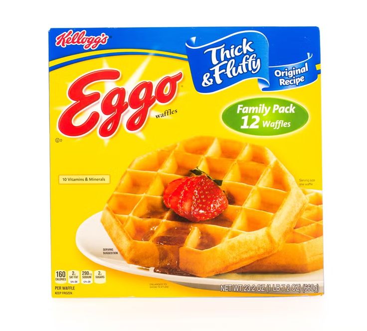 a box of eggo waffles with strawberries on the top and side