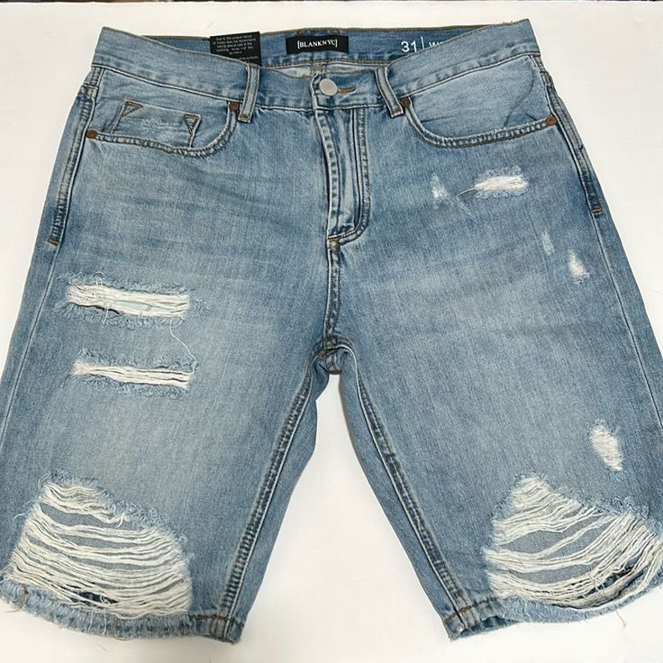 Blank Nyc Slim Fit Denim Shorts Blanket Nyc Wooster Size 30, 31 100% Cotton Distressed Nwt Dd Ripped Light Wash Jean Shorts For Streetwear, Light Wash Ripped Jean Shorts For Streetwear, Light Wash Ripped Shorts For Streetwear, Shorts Ripped, Mens Denim Shorts, Wardrobe Inspiration, Blank Nyc, New Wardrobe, Slim Jeans