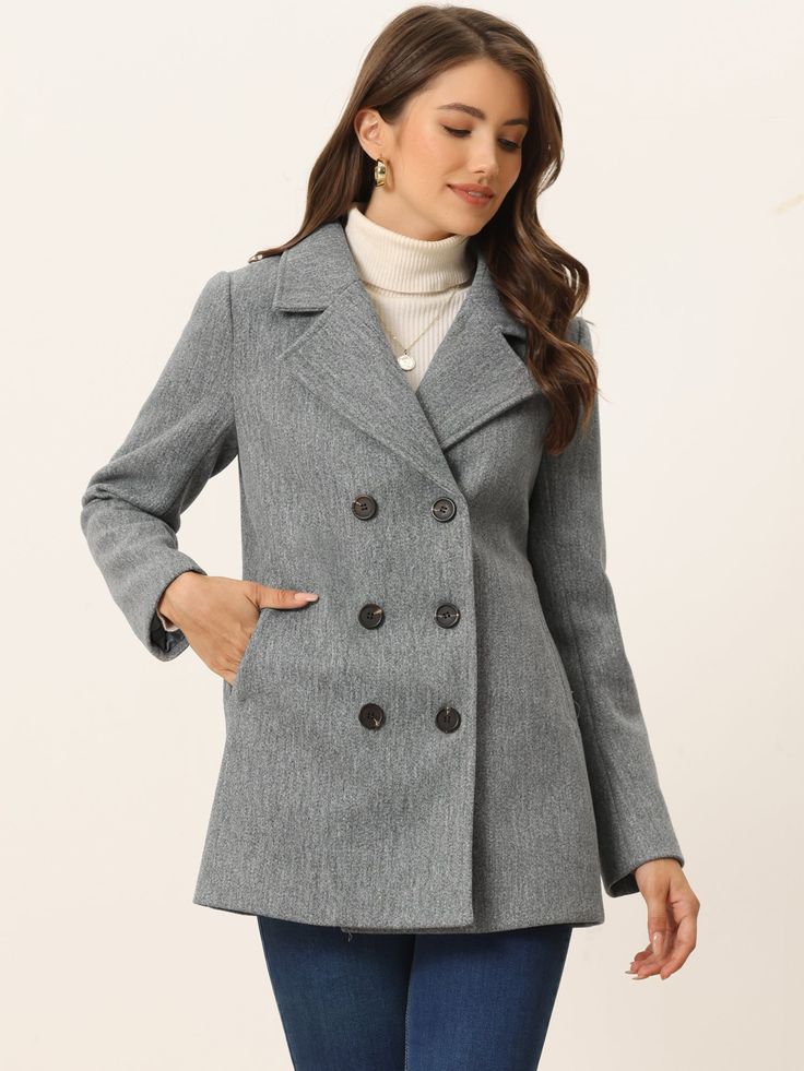 Shop Allegra K for long sleeve double breasted button winter outerwear pea coat you are looking for, get more women's wool & pea coats for yourelf. Order now! Free Returns! Winter Outerwear, Wool Peacoat, Pea Coat, Pea Coats, Peas, Order Now, Double Breasted, Wool, Grey