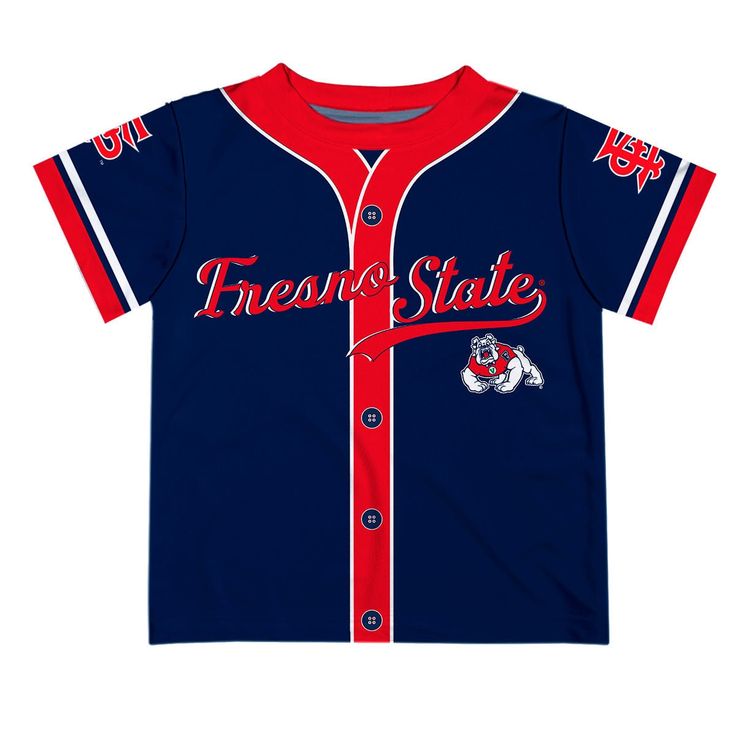 Let your kiddo look cool in his new baseball jersey look boys tee shirt. Let him play, go to the game, and cheer loudly and proudly with his Fresno State Bulldogs gear by Vive La Fete. Celebrate your favorite player with our classic design Fresno State Bulldogs baseball jersey look overstitched crewneck short sleeve top featuring player name and number. Officially Licensed product sold by Vive La Fete. This awesome graphics, fun and game day crew neck t-shirt features officially licensed Fresno Fresno State Bulldogs, Aaron Judge, Fresno State, Jon Jon, Mlb Players, Boy Tees, Boys Top, Baseball Jersey, Baseball Jerseys