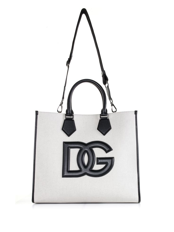 40% Cotton 35% Lino 05% Viscose 20% Calf | Dolce & Gabbana Men's Canvas Shopping Bag in Ivory/Black | SS23 Canvas Shopping Bag, Dolce And Gabbana Man, Dolce And Gabbana, Canvas, Black