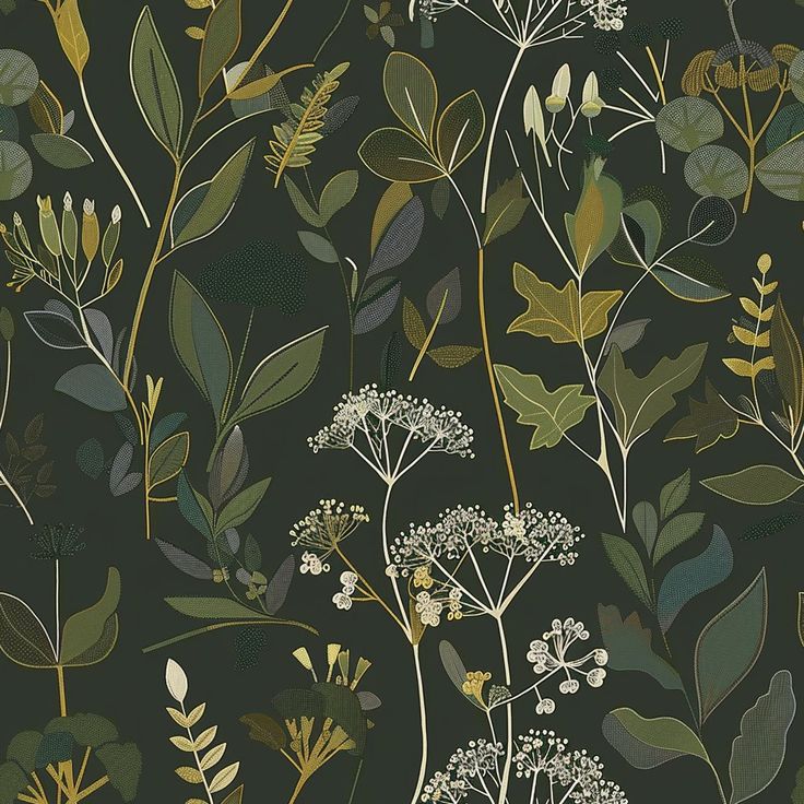 Mattie Wallpaper - Painted Paper Dark Green And Brown Wallpaper, Green Tone Wallpaper, Dark Green Floral Wallpaper, Dave Wallpaper, Entry Wallpaper, Dark Green Office, Repeating Wallpaper, Nature Inspired Wallpaper, Pantry Wallpaper