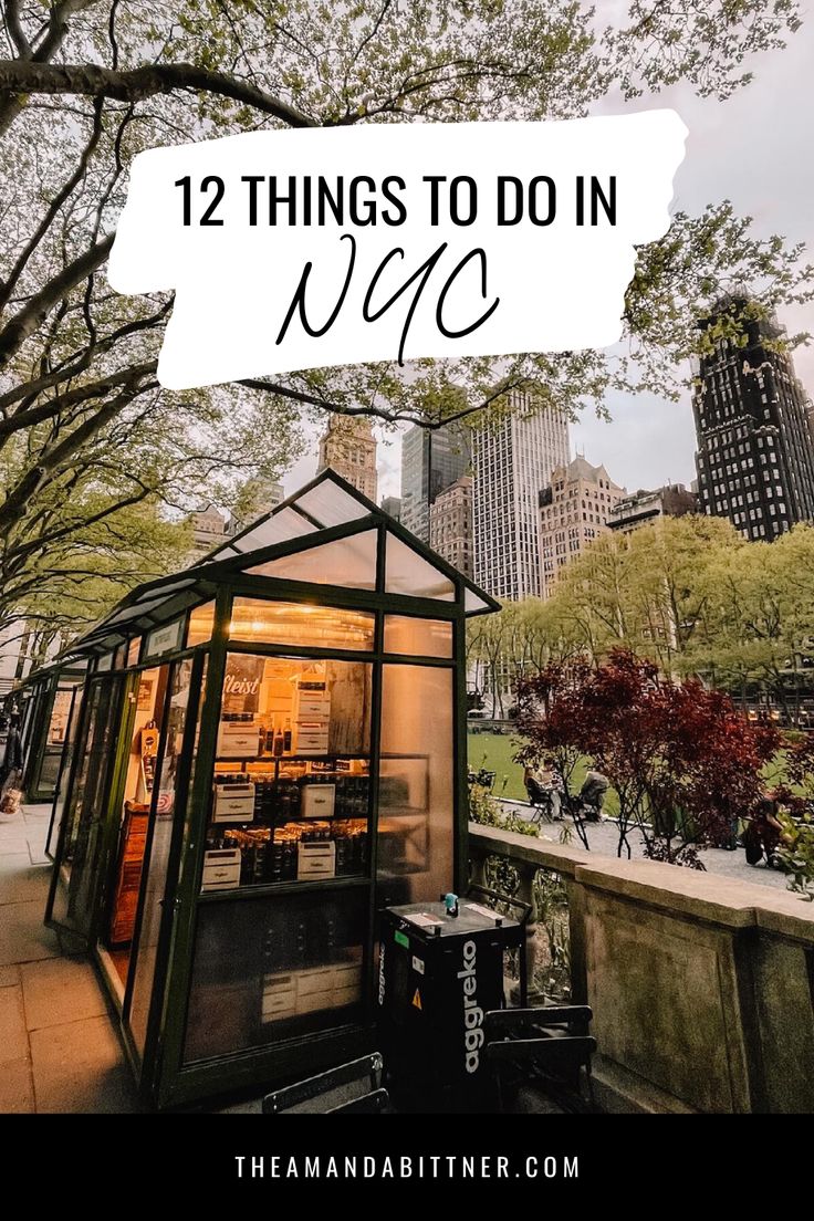 a small building with the words 12 things to do in nyc