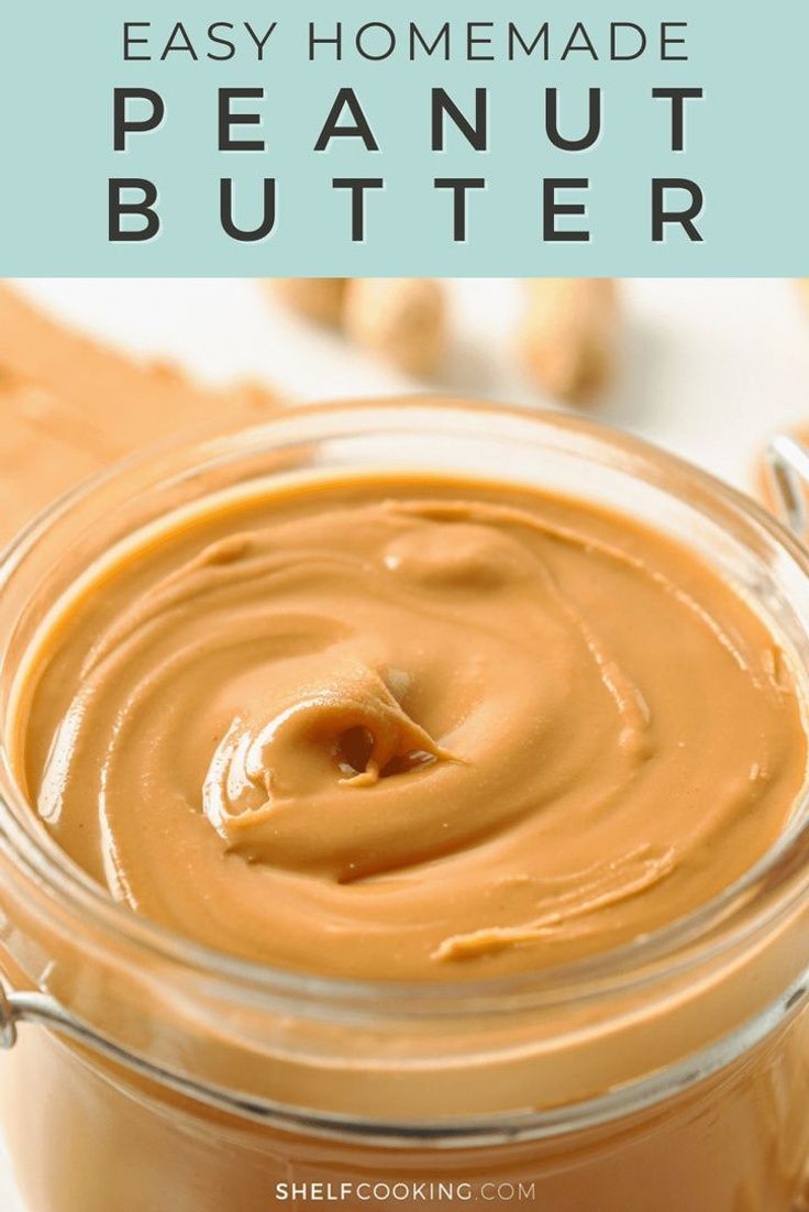 peanut butter in a glass jar with text overlay that says easy homemade peanut butter