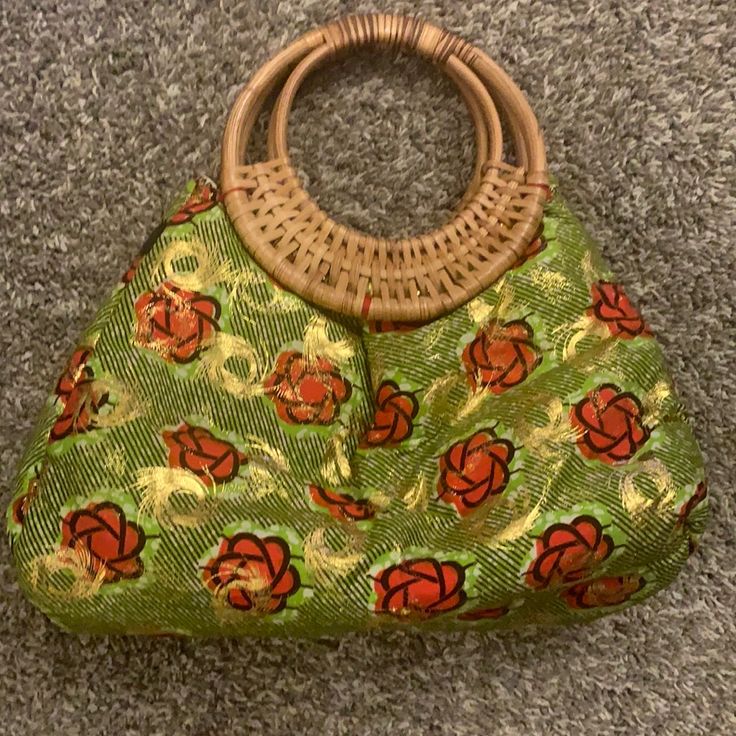 Beautifully Made Ankara Tote. Green Shoulder Bag With Bamboo Handle For Shopping, Bamboo Handle Tote Bag As Gift, Bamboo Handle Tote Bag For Gift, Green Bag With Bamboo Handle For Daily Use, Green Tote Shoulder Bag With Bamboo Handle, Spring Green Bags For Fashion Accessory, Traditional Summer Party Bags, Green Clutch Bag With Handles, Gold Shoulder Bag With Bamboo Handle