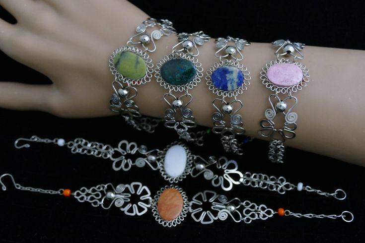 Unique style bohemian bracelets.  Metal & Real stones beads White: White onyx Pink: Andean stone Light green: serpentine stone Green: chrysocolla stone Blue: Sodalite stone Orange: Jasper Turquoise: turquoise Black: Obsidian or onyx Brown: tiger's eye stone A great gift for her or to keep it for yourself, adorn your jewelry collection with an exotic hand-crafted jewelry! I can add 1/2 inch extension free of charge under request, please make a note with your order. Thank you! Silver Beaded Hippie Jewelry, Hippie Silver Beaded Jewelry, Hippie Style Festival Jewelry Bracelets, Handmade Hippie Style Bracelets, Hippie Style Festival Bracelets Jewelry, Southwestern Festival Beaded Bracelets, Hippie Festival Bracelets, Southwestern Natural Stones Beaded Bracelets For Festivals, Hippie Style Festival Bracelets