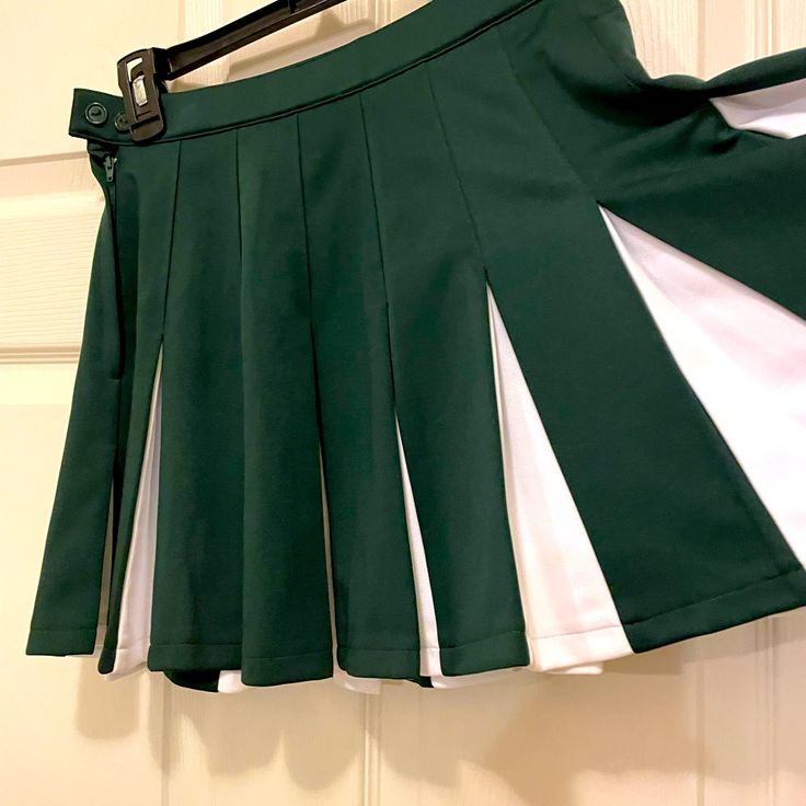 Green And White Cheerleader's Skirt. New Worn Once Too Small To Keep. Super Cute And Authentic Cheer Uniform Skirt Green And White Cheerleading Uniform, Cheerleading Skirt, Cheerleader Skirt, Uniform Skirt, Cheerleading Uniforms, Cheer Uniform, Green And White, Red White And Blue, Cheerleading