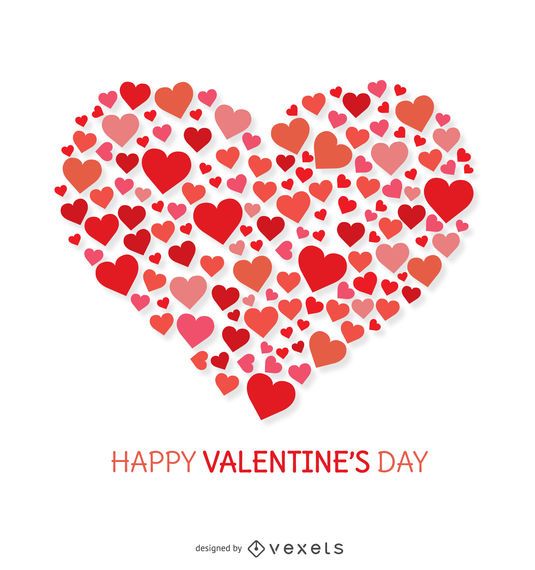 valentine's day card with hearts in the shape of a heart on a white background