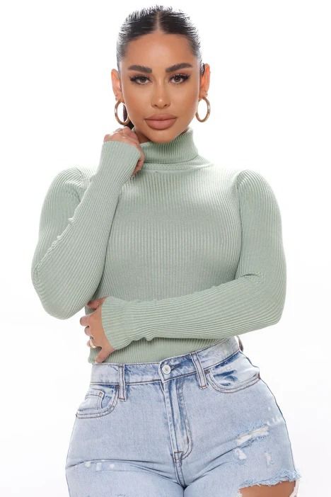 Tara Turtle Neck Sweater - Sage | Fashion Nova, Sweaters | Fashion Nova Turtle Neck Fits, Blue Sage, Sweater Turtleneck, Turtle Neck Sweater, Khaki Fashion, Turtleneck Long Sleeve, Review Fashion, Loungewear Women, Women Hoodies Sweatshirts