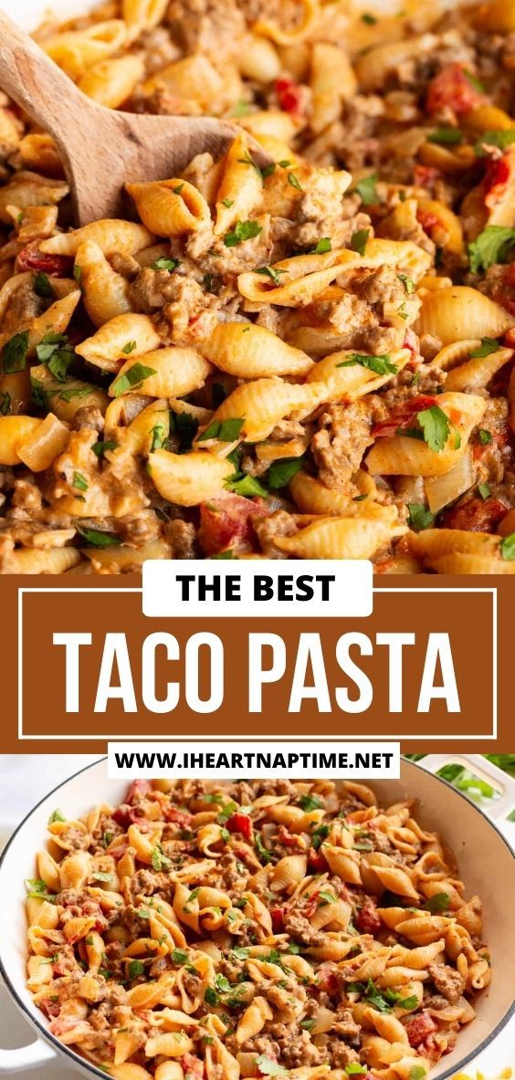 the best taco pasta recipe is shown in this collage