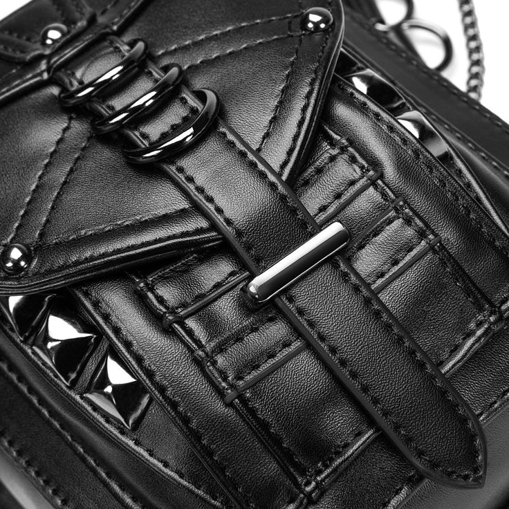 Black Leather Gothic Bags, Alternative Style Bags With Rivets For Everyday Use, Black Gothic Leather Shoulder Bag, Edgy Bags With Adjustable Strap For Concert, Leather Biker Bag For Everyday Use, Punk Style Bags With Rivets For Everyday Use, Biker Style Leather Travel Bag, Punk Crossbody Bag With Rivets, Punk Style Crossbody Bag With Rivets