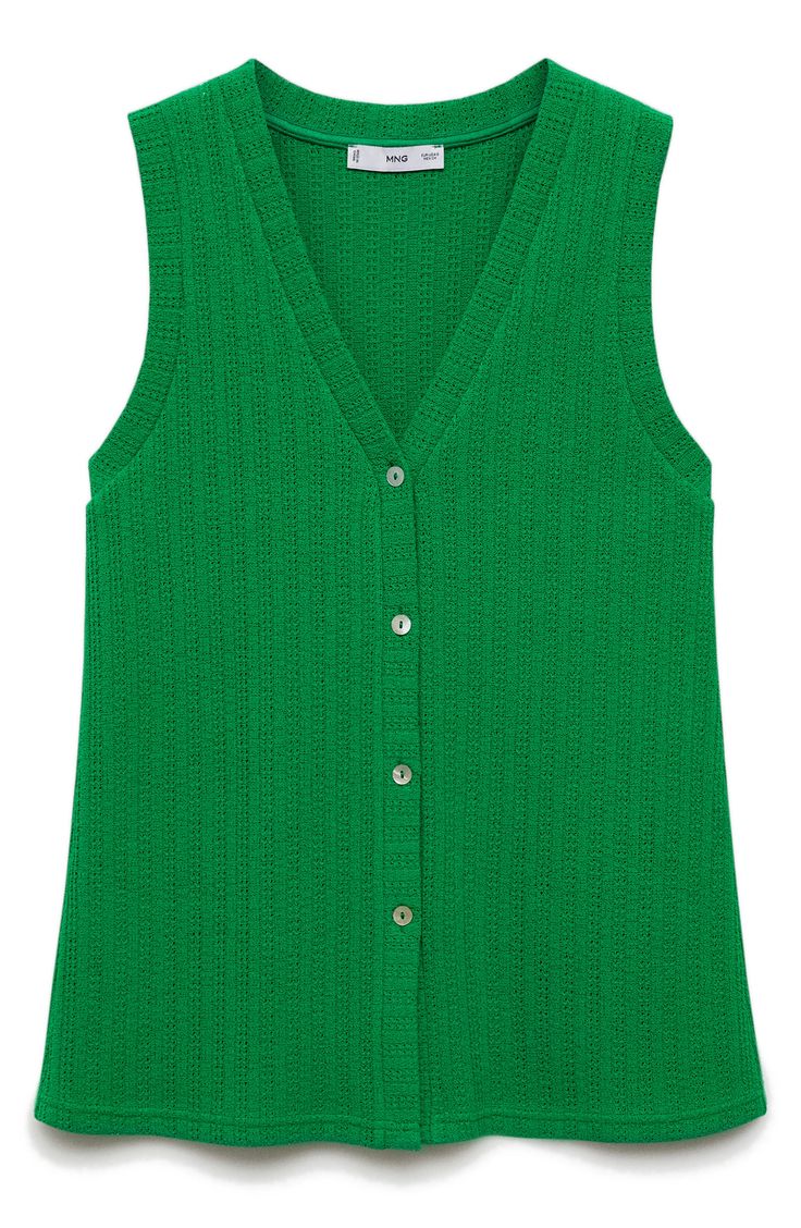 Fine yarns give this simply styled sweater-vest its light weight you'll love on its own in warmer weather in a layer-ready fit that's up for cooler days, too. Front button closure V-neck 74% cotton, 26% polyester Machine wash, line dry Imported Casual Textured Knit Sweater Vest For Work, Spring Workwear Textured Knit Sweater Vest, Summer Layering Pointelle Knit Sweater Vest, Casual Textured Knit Sweater Vest For Spring, Casual Textured Knit Vest For Layering, Spring Textured Knit Sweater Vest, Casual V-neck Pointelle Knit Tank Top, Trendy Spring Sweater Vest In Pointelle Knit, Trendy Knit Sweater Vest For Spring