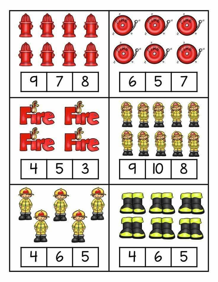 worksheet with fireman numbers and symbols to practice counting the number 1 through 10