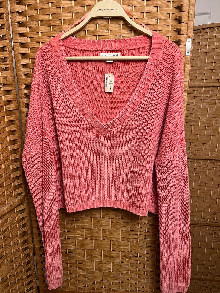 Size L - excellent condition pink long sleeve crop top sweater. Aeropostale brand. 100% cotton. machine washable. Pink Oversized Long Sleeve Cropped Sweater, Oversized Pink Cropped Long Sleeve Sweater, Oversized Pink Long Sleeve Cropped Sweater, Pink Long Sleeve Cropped Sweater For Fall, Pink Trendy Cropped Knit Sweater, Trendy Pink Cropped Knit Sweater, Pink Cropped Sweater For Spring, Winter Cropped Pink Sweater, Pink Cropped Sweater For Winter