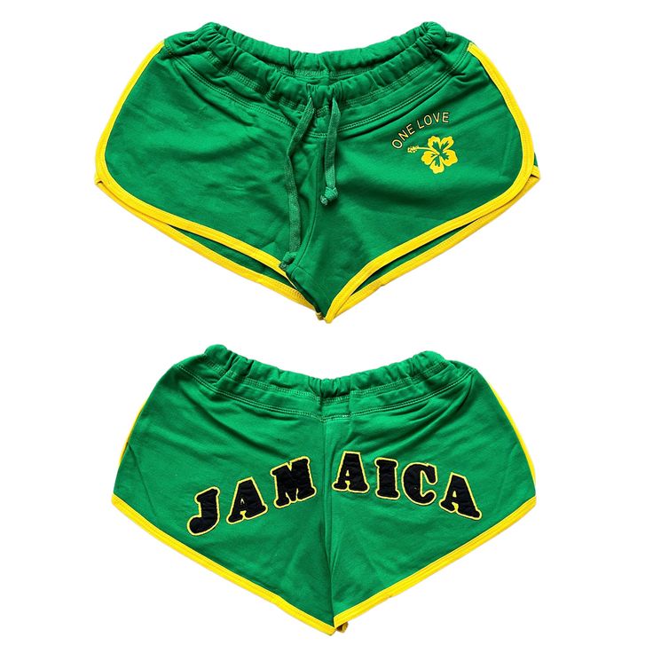 Green Jamaica Onelove Shorts - Etsy Cotton Jean Shorts With Built-in Shorts For Streetwear, Trendy Athletic Shorts With Built-in Shorts For Leisure, Sporty Cotton Shorts For Leisure, Green Cotton Bottoms With Built-in Shorts, Trendy Short Length Cotton Shorts, Cute Cotton Pajama Shorts With Relaxed Fit, Trendy Cotton Bottoms With Letter Print, Cotton Jean Shorts For Summer Streetwear, Trendy Cotton Shorts For Summer