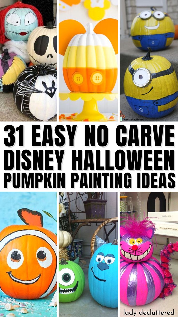 31 Easy Disney Pumpkin Painting Ideas Pumpkin No Carve Ideas Creative, Sharpie Pumpkin Decorating, Fun Ways To Paint Pumpkins, Kids Paint Pumpkins, Pumpkin Decorating Supplies, Decorating A Pumpkin Ideas, Ideas For Pumpkin Decorating Contest, Prek Pumpkin Decorating, Pumpkin Contest Decorating Ideas