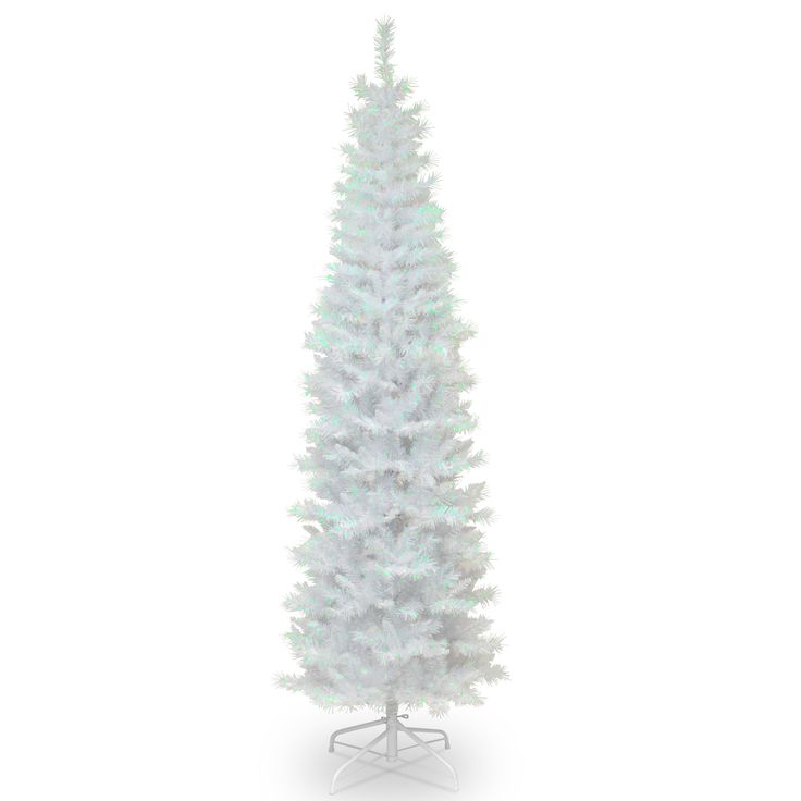 a white christmas tree on a stand with no decorations or lights in front of a white background