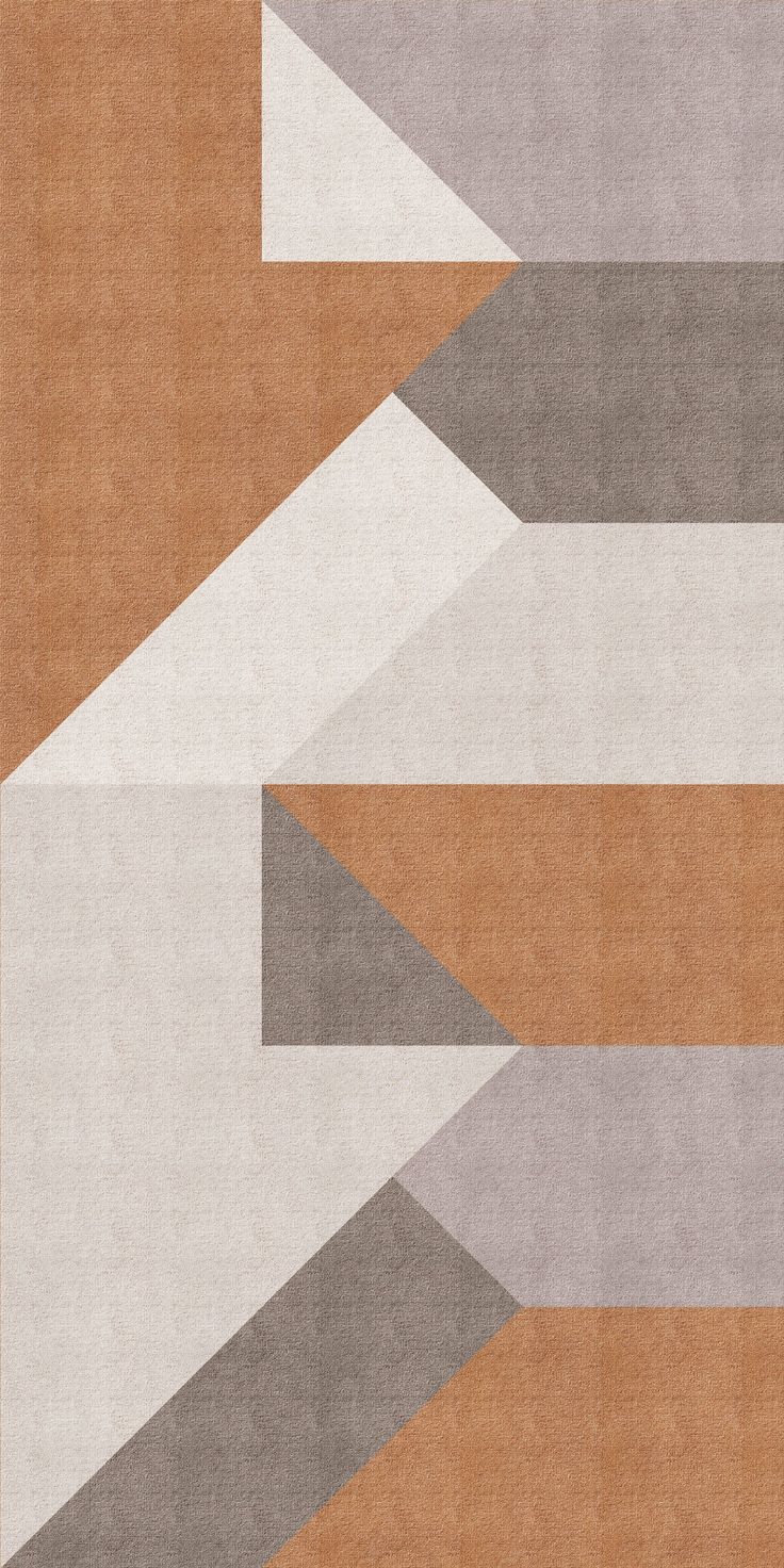 an orange, grey and white rug with geometric shapes on it's sides in different colors