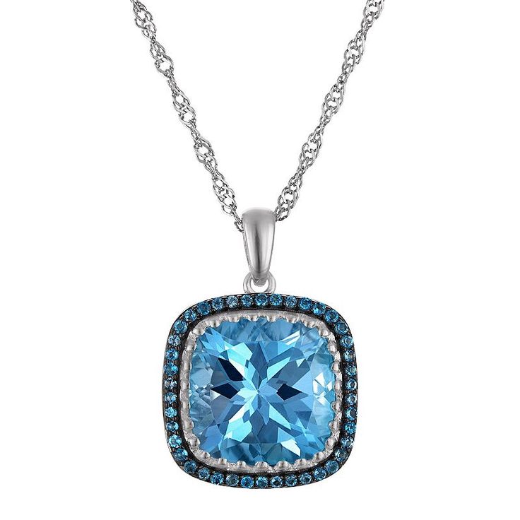 Add a lovely pop of color to your jewelry box with this London and sky blue topaz-embellished Tiara sterling silver pendant necklace. Click on this JEWELRY & WATCHES GUIDE to learn about fit, styles, materials and more! Add a lovely pop of color to your jewelry box with this London and sky blue topaz-embellished Tiara sterling silver pendant necklace. Click on this JEWELRY & WATCHES GUIDE to learn about fit, styles, materials and more! FEATURES Pendant dimensions: 30 mm x 20mm Chain length: 18 i Aquamarine Necklace With Diamond Accents For Gift, Aquamarine Necklaces With Diamond Accents For Gift, Sterling Silver Pendant Necklace With Center Stone, Aquamarine Jewelry With Diamond Accents For Gift, Gift Aquamarine Jewelry With Diamond Accents, Gift Jewelry With Diamond Accents And Aquamarine, Light Blue Sterling Silver Necklace Fine Jewelry, Blue Topaz Gemstone Necklace For Anniversary, Fine Jewelry Light Blue Gemstone