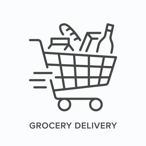 a grocery cart with groceries in it and the words grocery delivery