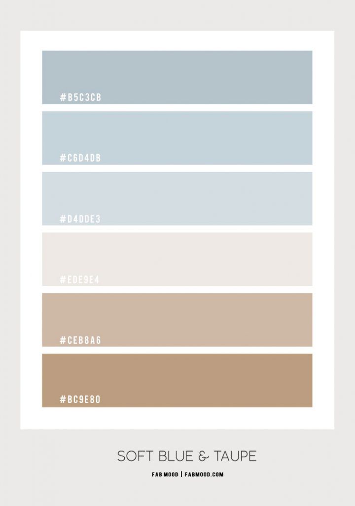 the color scheme for soft blue and taupe is shown in shades of brown, gray,