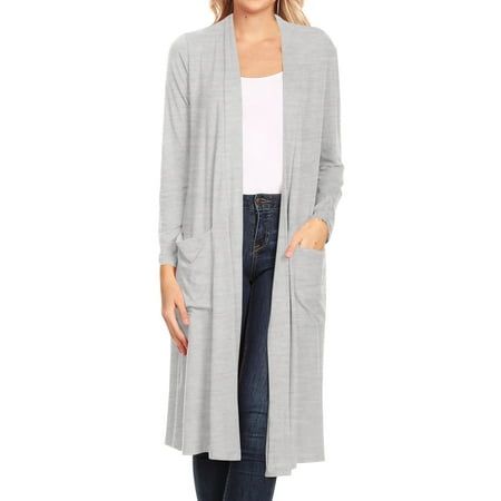 Product Description: Solid duster cardigan in a loose fit with an open front, long sleeves, and side pockets. Approx: Length: 42.5in, Bust: 37in, Sleeve: 23in, Shoulder: 18in Model is wearing a size SMALL Size Chart(Inches) / HCD00875 S => Shoulder: 19 / Sleeve: 24 / Length: 43.5 M => Shoulder: 18.5 / Sleeve: 23.5 / Length: 43 L => Shoulder: 18 / Sleeve: 23 / Length: 42.5 1XL => Shoulder: 19.5 / Sleeve: 24.5 / Length: 44 2XL => Shoulder: 20 / Sleeve: 25 / Length: 44.5 3XL => Shoulder: 20.5 / Sle Open Front Cardigan With Pockets For Loungewear, Open Front Cardigan With Pockets For Layering, Relaxed Fit Open Front Cardigan With Pockets, Long Gray Sweater Coat With Pockets, Gray Long Sweater Coat With Pockets, Oversized Open Front Cardigan With Pockets, Versatile Cardigan With Pockets, Gray Long Sleeve Sweater Coat With Pockets, Gray Sweater Coat With Pockets