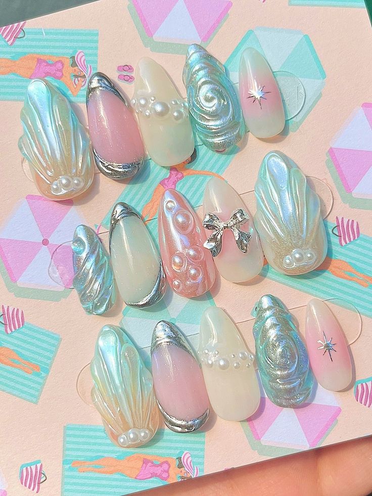 Mermaid Nail, Handmade Nails, Nail Piercing, 3d Flower Nails, Gel Nail Art Designs, Nail Art Salon, Nails Press, Casual Nails, Mermaid Nails