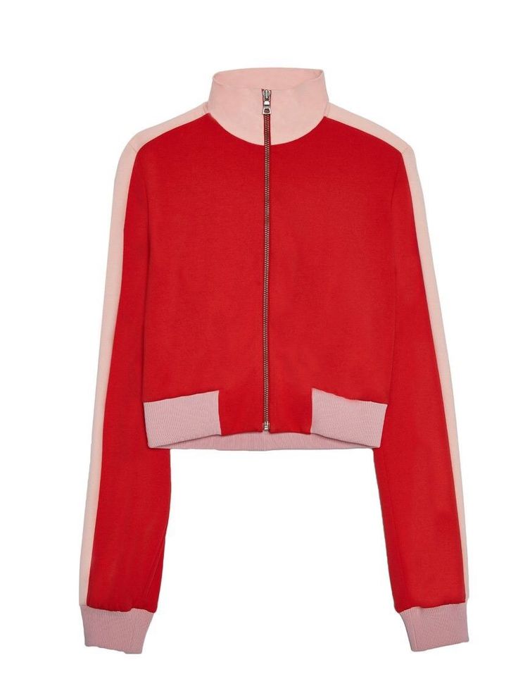 Alice + olivia AIR Jackson Cropped Track Jacket Red Pink Size S NWT | eBay Red Outerwear With Ribbed Cuffs For Fall, Trendy Red Long Sleeve Track Jacket, Trendy Red Track Jacket For Fall, Red Sporty Outerwear With Zipper Closure, Sporty Red Outerwear With Zipper Closure, Sporty Red Outerwear With Zipper, Red Outerwear With Zipper For Spring, Red Long Sleeve Outerwear With Ribbed Cuffs, Trendy Pink Fall Track Jacket