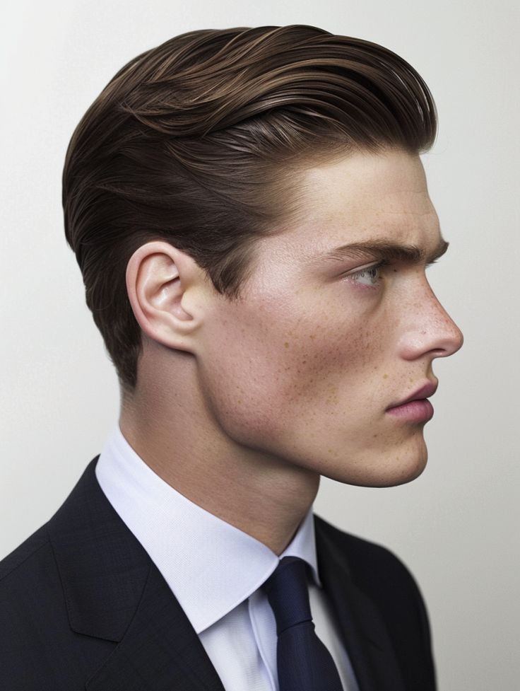 Exploring 33 Diverse Slicked Back Hair Men Styles from Classic to Modern Textured Looks Sophisticated Mens Haircut, Sleek Mens Hairstyles, Coiffed Hair Men, Hairstyles For Guys With Big Foreheads, Sharp Facial Features Man, Short Medium Hair Men, Slicked Back Hairstyles Men, Medium Slick Back Hair Men, Slick Back Mens Hair