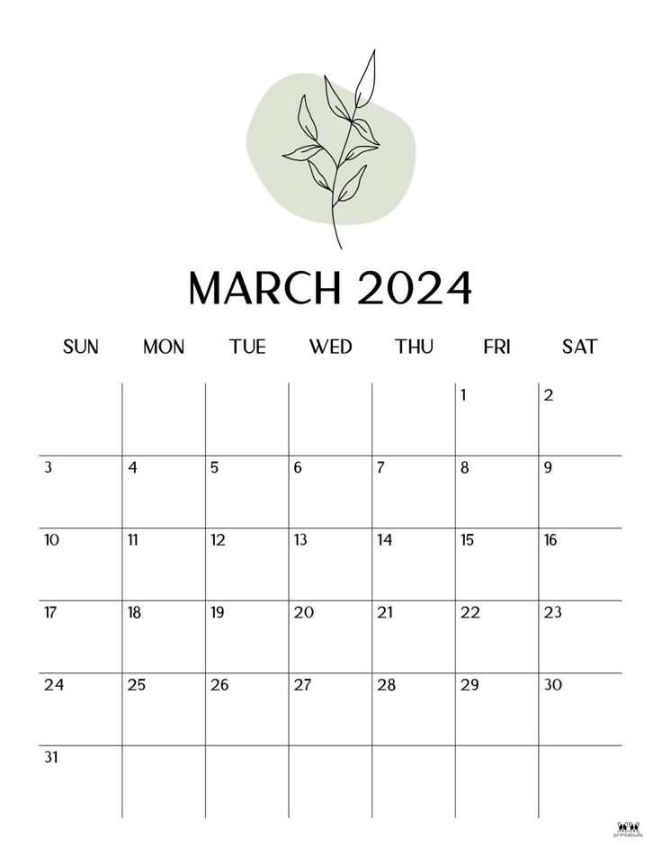 march calendar with the word march on it and a green leaf in the middle, which is